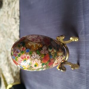 Vintage Hand Painted Egg Enameled Wood Paper Mache' Red White, Blue Purple, Gold